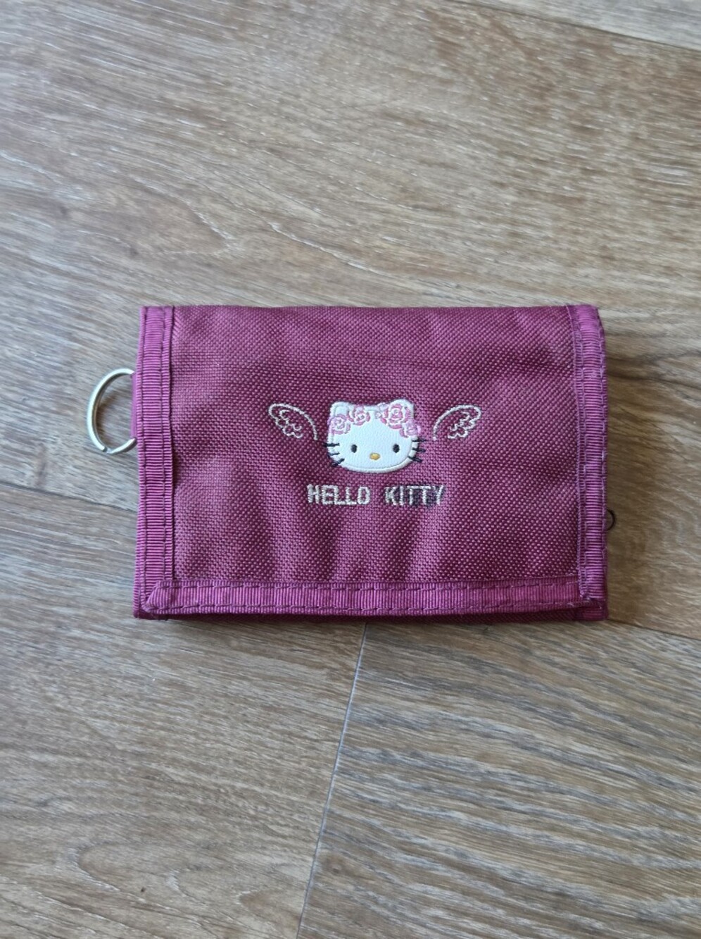 Vintage Y2K 2002 Maroon Hello Kitty Embroidered Trifold Wallet